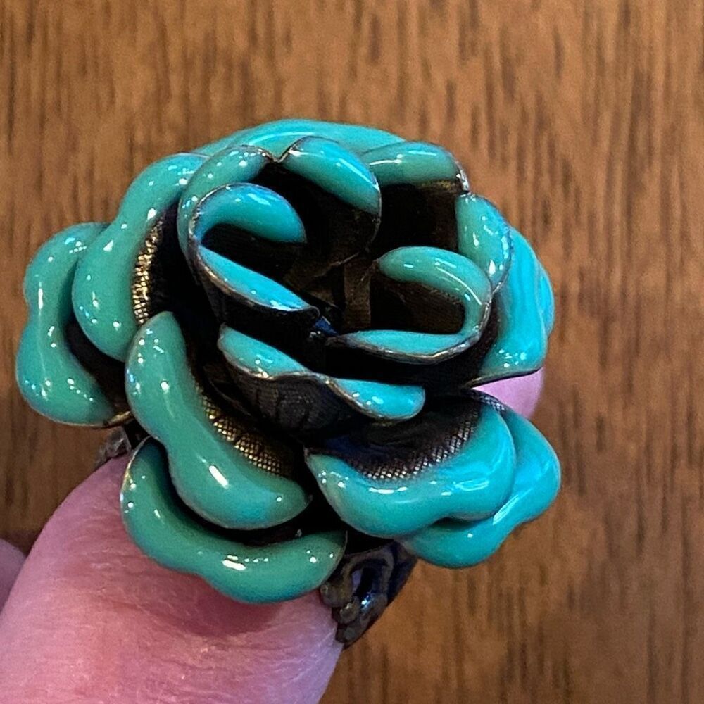 Ollipop USA Turquoise Blue Enamel Rose Adjustable Ring